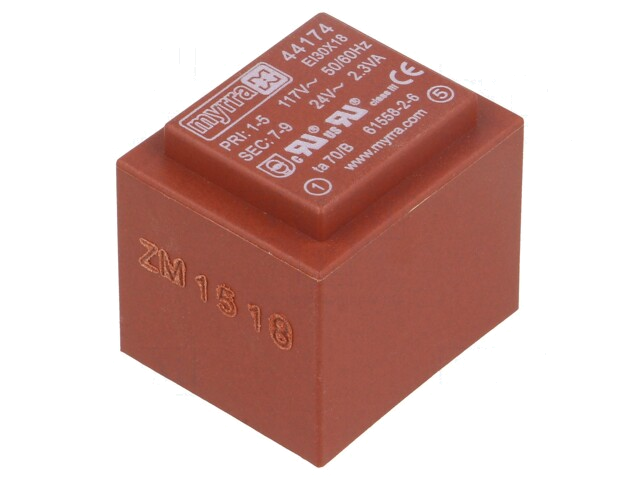 Transformator: ingegoten; 2,3VA; 117VAC; 24V; 96mA; PCB Transformator: ingegoten; 2,3VA; 117VAC; 24V; 96mA; PCB